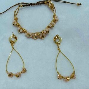 Chic Gold and Pink Beaded Jewelry Set